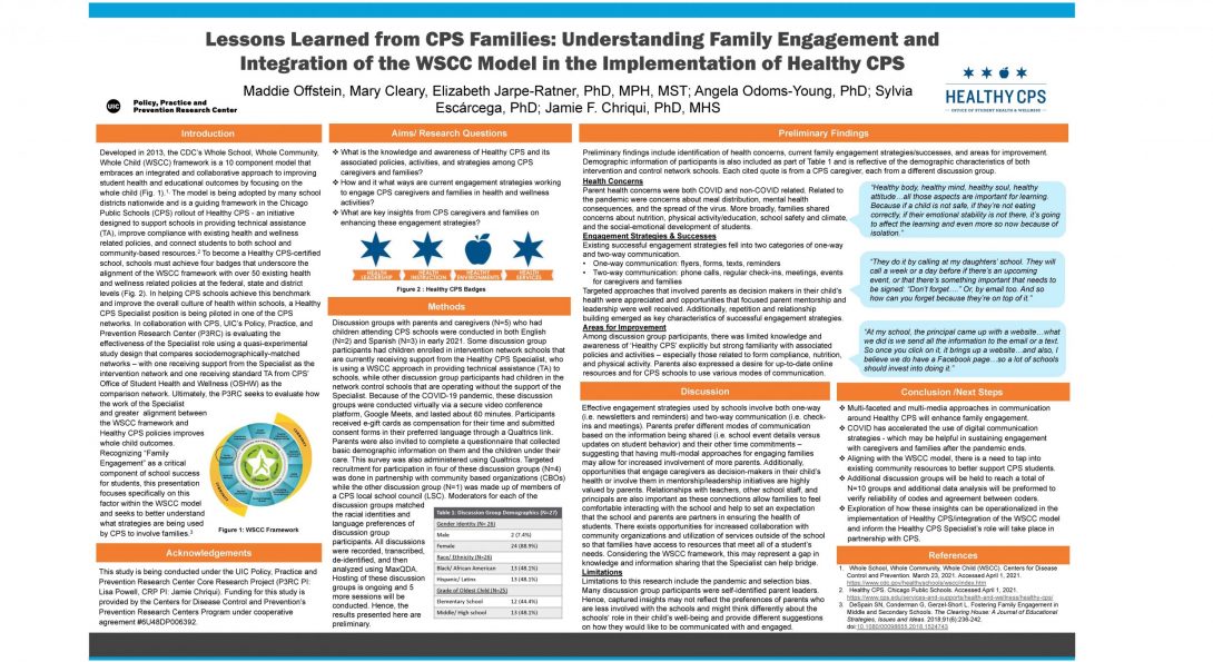 Lessons Learned from CPS Families: Understanding Family Engagement and Integration of the WSCC Model in the Implementation of Healthy CPS